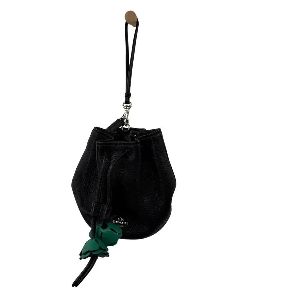 Coach petal black pebbled leather Tulip bucket bag Wristlet